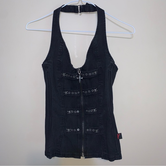 Tripp NYC Vintage Goth Metal Corset Halter Top Black Sleeveless Tank Top - Picture 1 of 5